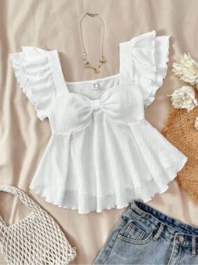 SHEIN White Ruffle Peplum Top with Sweetheart Bow